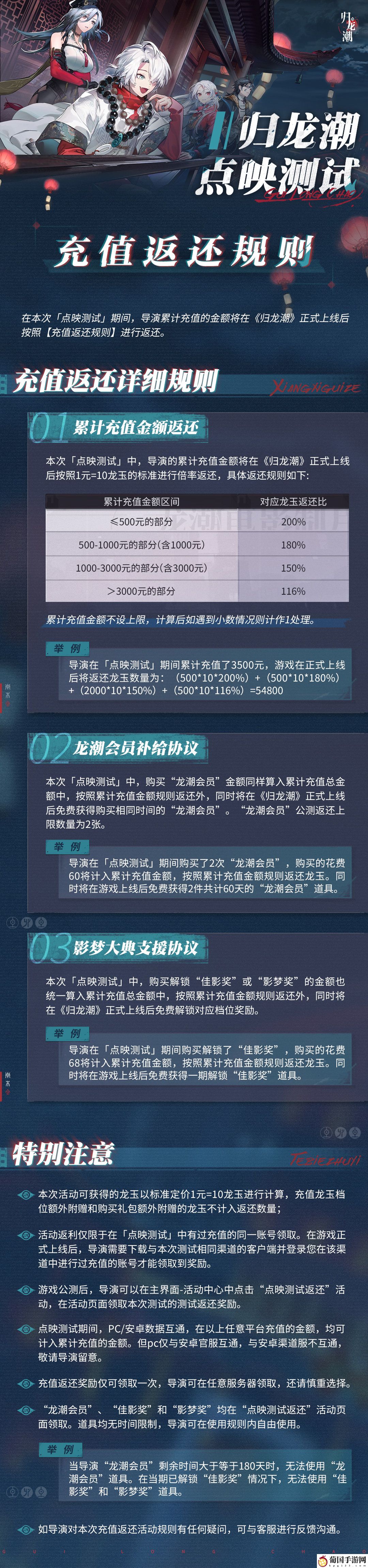 归龙潮点映测试充值返利规则